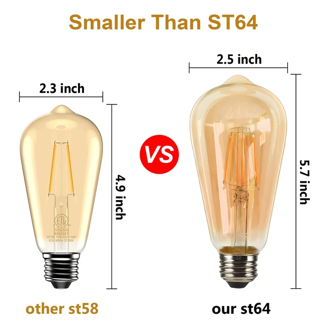 Alt view image 3 of 7 - Edison Bulb ST58, 2700K, Dimmable, Vintage Style, 12-Pack 4W