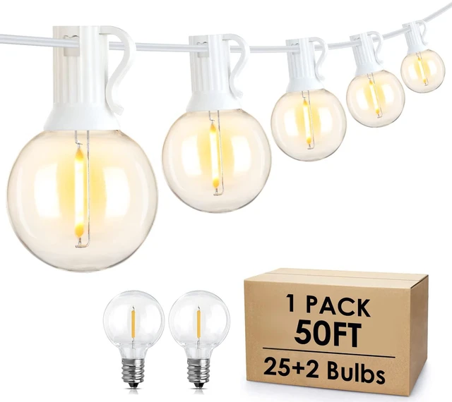 Main image of 50Ft Outdoor String Lights, G40 Globe Patio Lights with 25+2 Waterproof Shatterproof LED Bulbs for Balcony Porch Bistro Deck-White Wire