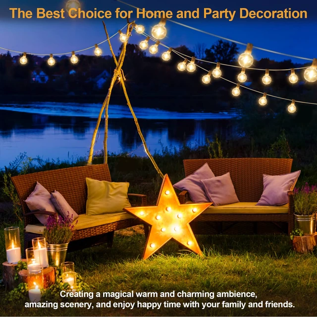 Alt view image 5 of 7 - 50Ft Outdoor String Lights, G40 Globe Patio Lights with 25+2 Waterproof Shatterproof LED Bulbs for Balcony Porch Bistro Deck-White Wire