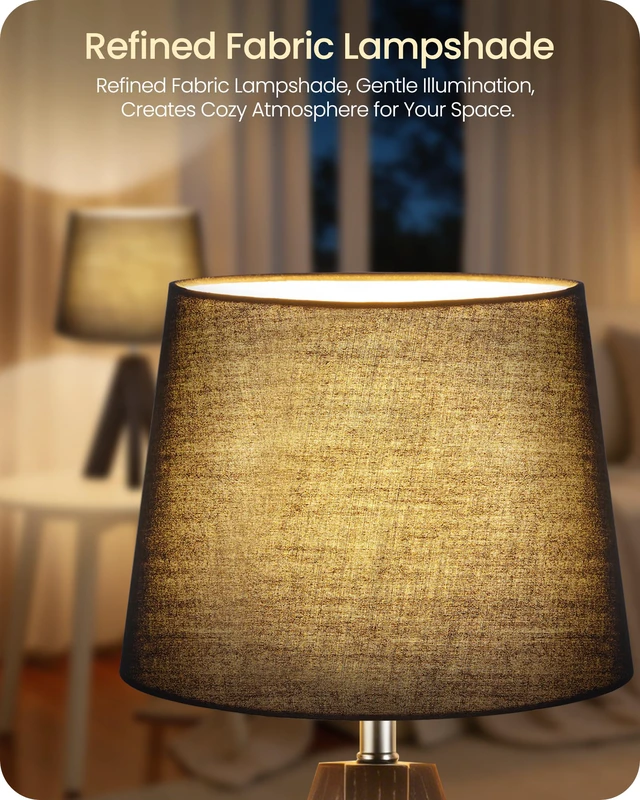 Alt view image 5 of 7 - Small Table Lamp for Bedroom, 14.6" Bedside Lamp with Black Linen Shade & Walnut Wood Tripod Base, Modern Nightstand Lamp, Blak Lamp for Living Room, Nursery, Entryway, E26 Socket, VB51TL05