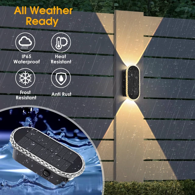 Alt view image 4 of 6 - 8PK Solar Fence Lights - Outdoor Solar Lights, Warm White & RGB, Up & Down Lighting, Waterproof, Easy Installation