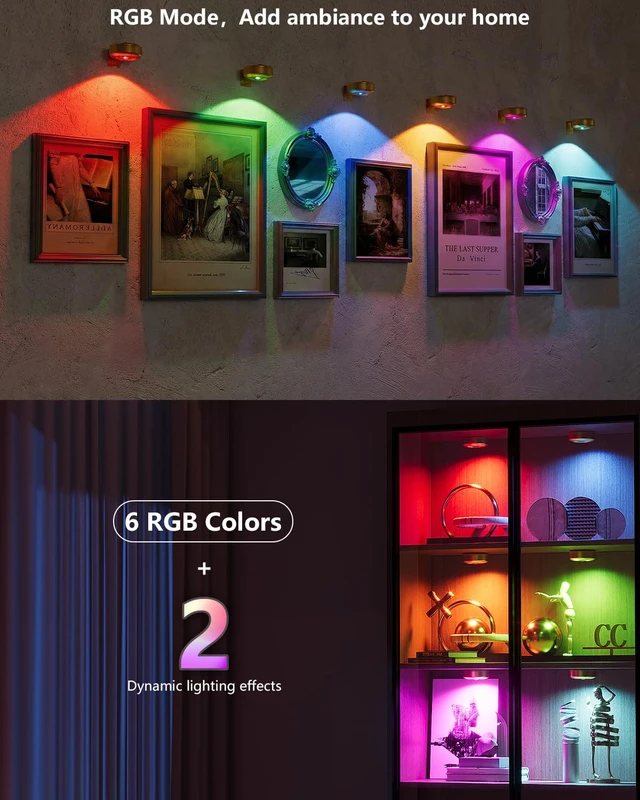 Alt view image 5 of 7 - 3.3" Picture Lights for Wall Spotlight, 2000mAh Rechargeable, 6Pack, Gold RGB & 3-Color-TempRemote & Touch ControlMagnetic Lights for Photo FramesWireless Art Painting LightingBattery Operated