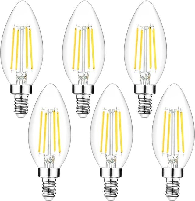 Main image of 6-Pack Dimmable E12 LED Candelabra Bulbs 40Watt Equivalent, 5000K Daylight White, 450Lumens, 4W B11 Vintage Chandelier Light Bulbs, LED Filament Clear Glass Candle Lamp for Ceiling Fan Home Decor