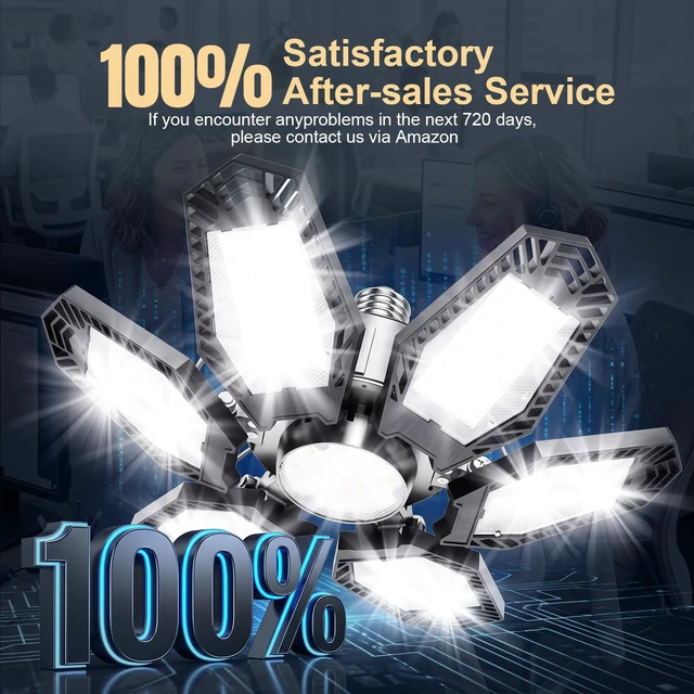 Alt view image 6 of 6 - 2 Pack LED Garage Lights, Deformable Ceiling Light, 30000LM 6500K E26/E27 Screw-in Garage Light Bulb with 6+1 Adjustable Panels for Garages, Basements, Workshops, and Storage Areas