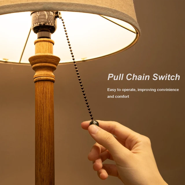 Alt view image 5 of 7 - 19.5" Wood Grain Rustic Table Lamps Set of 2 for Living Room Bedroom Pull Chain Switch Bedside Table Lamps, White Linen Shade, Small Desk Lamp for Living Room, Bedroom, Home Office, Nursery