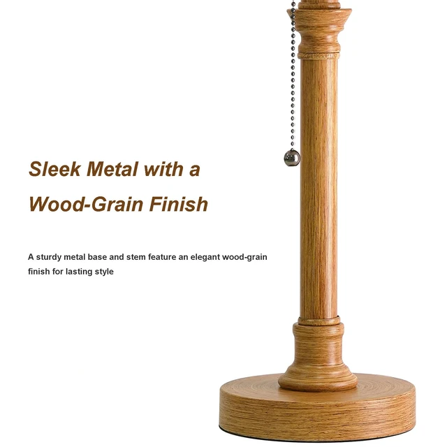 Alt view image 6 of 7 - 19.5" Wood Grain Rustic Table Lamps Set of 2 for Living Room Bedroom Pull Chain Switch Bedside Table Lamps, White Linen Shade, Small Desk Lamp for Living Room, Bedroom, Home Office, Nursery