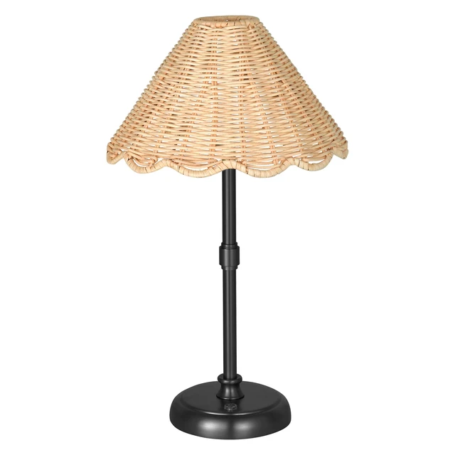 Main image of Cordless Boho Rattan Table Lamp Black, 5200-mAh Rechargeable Battery, 3-Level Brightness Dimmable, Build-in Integrated LED 320 Lumen Max, Rattan Shade, for Bedside Restaurant Dining Table
