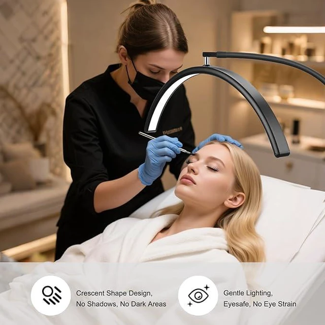 Alt view image 2 of 7 - Half Moon LED Floor Light - Professional Shadow-Free, Dimmable Lamp | for Lash Techs, Estheticians & Tattoo Artists | Eyelash Extensions, Nail Art, Home & Office (Matte Black)