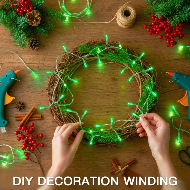Alt view image 7 of 7 - Connectable Green Chirstmas Lights Outdoor with Remote, 66ft 200 LED String Lights Plug in Waterproof, Dimmable Clear Wire Fairy Lights for Xmas Tree,Halloween,Garden,Porch,Party,Dorm Decor