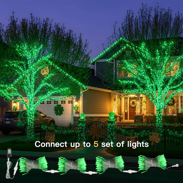Alt view image 6 of 7 - Connectable Green Chirstmas Lights Outdoor with Remote, 66ft 200 LED String Lights Plug in Waterproof, Dimmable Clear Wire Fairy Lights for Xmas Tree,Halloween,Garden,Porch,Party,Dorm Decor