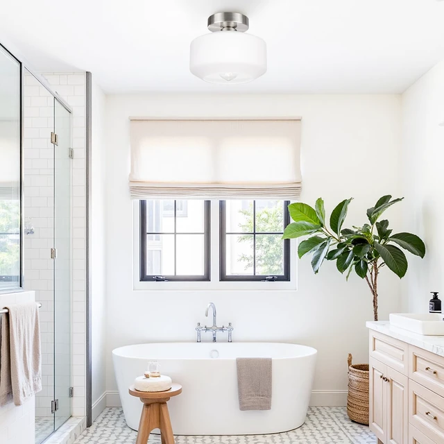 Alt view image 6 of 7 - Industrial Semi Flush Mount Ceiling Light Brushed Nickel, 800 Lumen LED Bulb Included, Milky White Glass Shade Farmhouse Light Fixture for Hallway Kitchen Bathroom, Vintage Hanging Light Fixtures