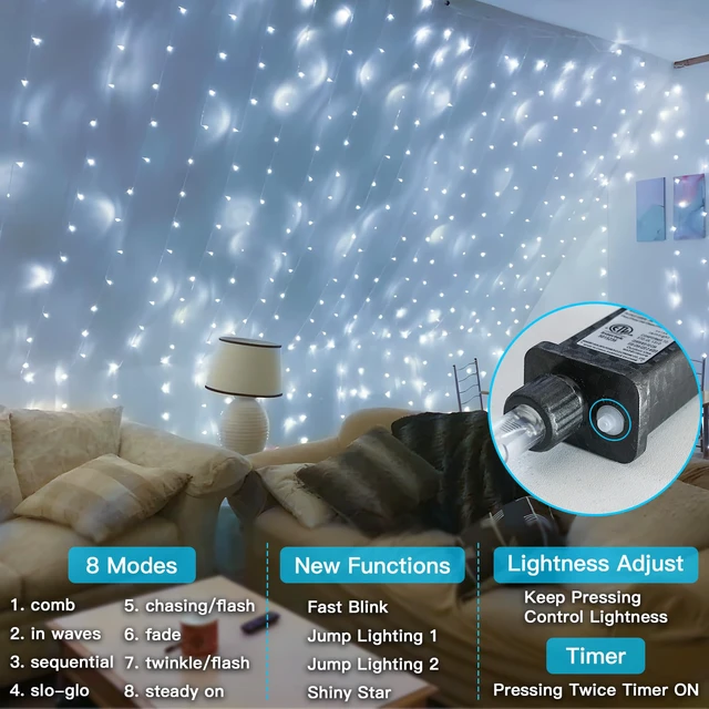 Alt view image 4 of 7 - 66ft 200 LED White String Lights with Timer, 12 Modes Christmas Fairy Lights Plug in, Connectable Indoor/Outdoor White Twinkle Lights for Xmas Tree, Bedroom, Garden, Wedding, Party Decorations