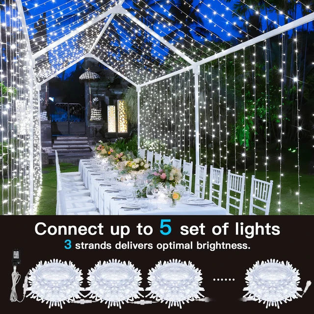 Alt view image 5 of 7 - 66ft 200 LED White String Lights with Timer, 12 Modes Christmas Fairy Lights Plug in, Connectable Indoor/Outdoor White Twinkle Lights for Xmas Tree, Bedroom, Garden, Wedding, Party Decorations