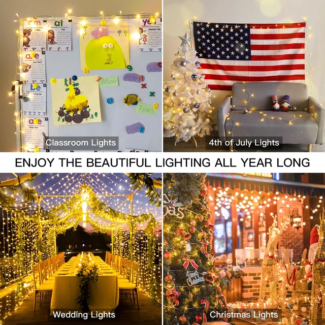 Alt view image 2 of 7 - String Lights Indoor Plug in 200 LED Christmas Lights Warm White 66ft 200 LED Christmas Lights with Remote Timer Plug in 8 Modes Outdoor Lights for Bedroom Dorm Xmas Tree Wedding Waterproof