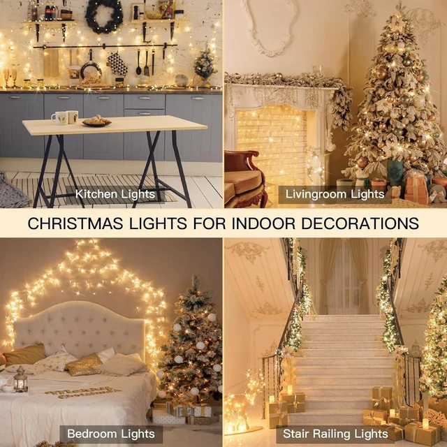 Alt view image 3 of 7 - String Lights Indoor Plug in 200 LED Christmas Lights Warm White 66ft 200 LED Christmas Lights with Remote Timer Plug in 8 Modes Outdoor Lights for Bedroom Dorm Xmas Tree Wedding Waterproof