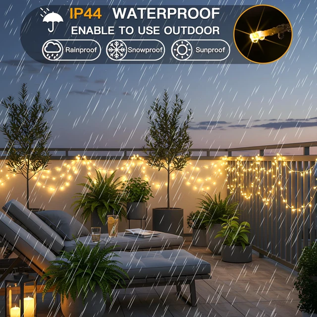 Alt view image 5 of 7 - String Lights Indoor Plug in 200 LED Christmas Lights Warm White 66ft 200 LED Christmas Lights with Remote Timer Plug in 8 Modes Outdoor Lights for Bedroom Dorm Xmas Tree Wedding Waterproof
