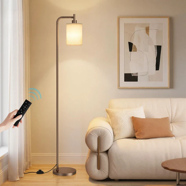 Main image of 64" Floor Lamp for Living Room with Remote Control, Deep Beige Shade with Brown Pole, Dimmable Tall Lamps for Bedroom Office Corner, 9W LED Bulb Included