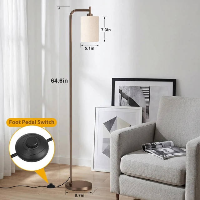 Alt view image 2 of 7 - 64" Floor Lamp for Living Room with Remote Control, Deep Beige Shade with Brown Pole, Dimmable Tall Lamps for Bedroom Office Corner, 9W LED Bulb Included