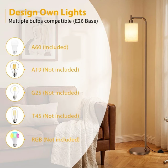 Alt view image 6 of 7 - 64" Floor Lamp for Living Room with Remote Control, Deep Beige Shade with Brown Pole, Dimmable Tall Lamps for Bedroom Office Corner, 9W LED Bulb Included