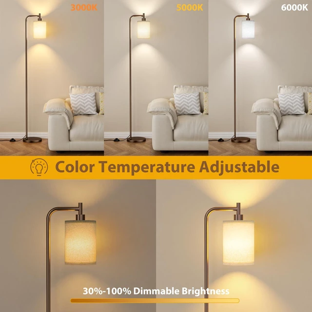 Alt view image 3 of 7 - 64" Floor Lamp for Living Room with Remote Control, Deep Beige Shade with Brown Pole, Dimmable Tall Lamps for Bedroom Office Corner, 9W LED Bulb Included