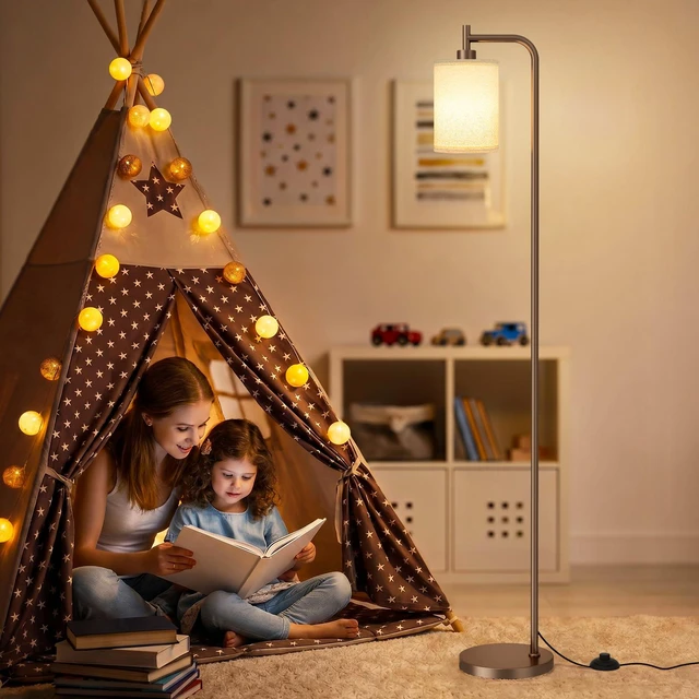 Alt view image 5 of 7 - 64" Floor Lamp for Living Room with Remote Control, Deep Beige Shade with Brown Pole, Dimmable Tall Lamps for Bedroom Office Corner, 9W LED Bulb Included