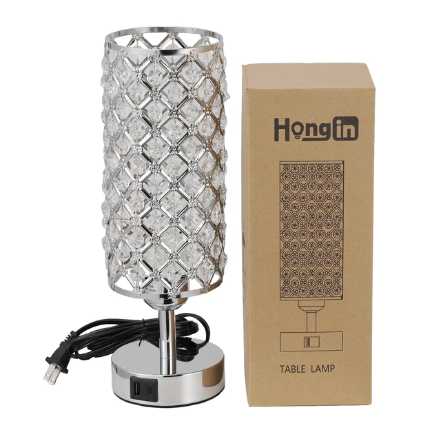 Alt view image 7 of 7 - Sliver Crystal Table Lamp with Touch Control, Bedroom Light for Nightstand USB-C+A Ports, 3 Way Dimmable, Bedside lamp, Decorative Modern Elegant Lampshade, for Girls and Women,Bulb Included