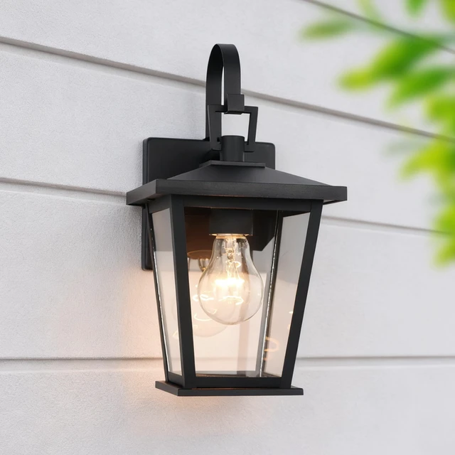 Main image of Outdoor Light Fixtures Wall Mount, Waterproof Exterior Wall Lanterns with Glass, Matte Black, Outside Wall Sconces, Front Porch Lighting for House Garage Doorway Patio 12.5 in