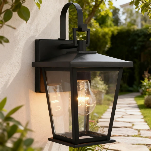 Alt view image 3 of 7 - Outdoor Light Fixtures Wall Mount, Waterproof Exterior Wall Lanterns with Glass, Matte Black, Outside Wall Sconces, Front Porch Lighting for House Garage Doorway Patio 12.5 in