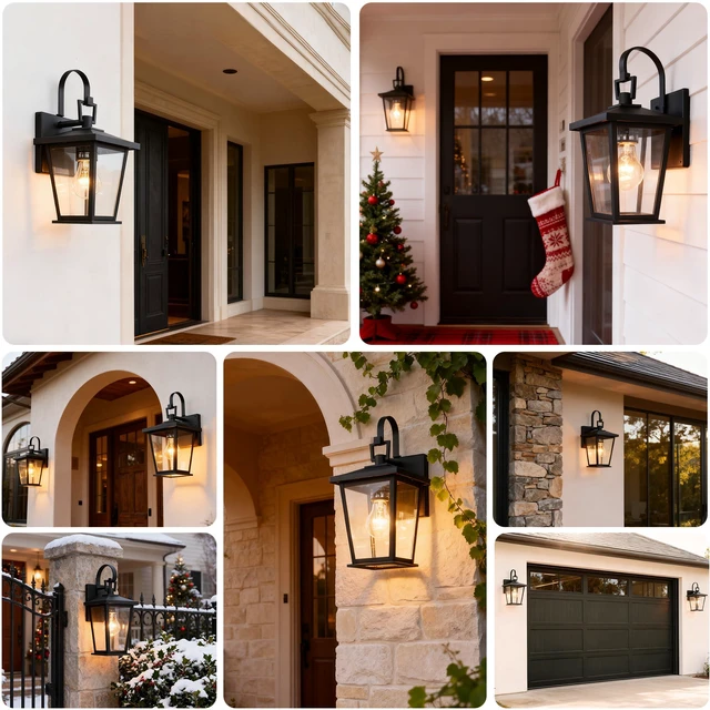 Alt view image 7 of 7 - Outdoor Light Fixtures Wall Mount, Waterproof Exterior Wall Lanterns with Glass, Matte Black, Outside Wall Sconces, Front Porch Lighting for House Garage Doorway Patio 12.5 in
