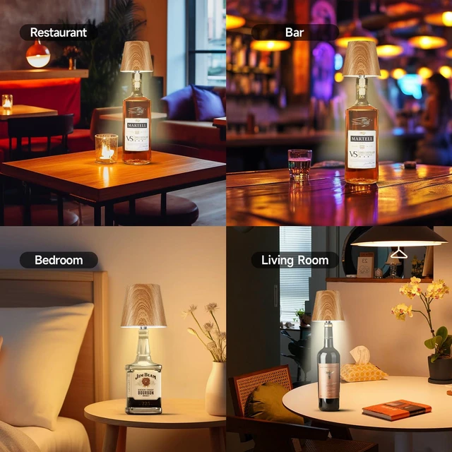 Alt view image 2 of 7 - 2026 New Wireless Bottle Lamp - LED Bottle Lights for Liquor & Wine Bottles Cordless Lampshade, Whiskey Bottle Top Light, Bottle Stopper Night Light Kit, Rechargeable 3-Tone Touch-Dimmable