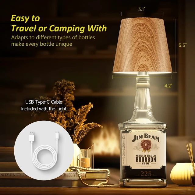 Alt view image 7 of 7 - 2026 New Wireless Bottle Lamp - LED Bottle Lights for Liquor & Wine Bottles Cordless Lampshade, Whiskey Bottle Top Light, Bottle Stopper Night Light Kit, Rechargeable 3-Tone Touch-Dimmable