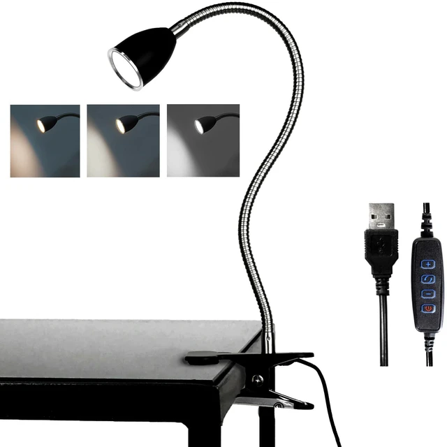 Main image of Desk lamp Eye-Caring Table Lamps, 360°Rotation LED Desk Clip Lamp Reading Light Portable Reading Book Light, Clamp Light, Study Desk Lamps for Bedroom and Office(Black with Dimmer)