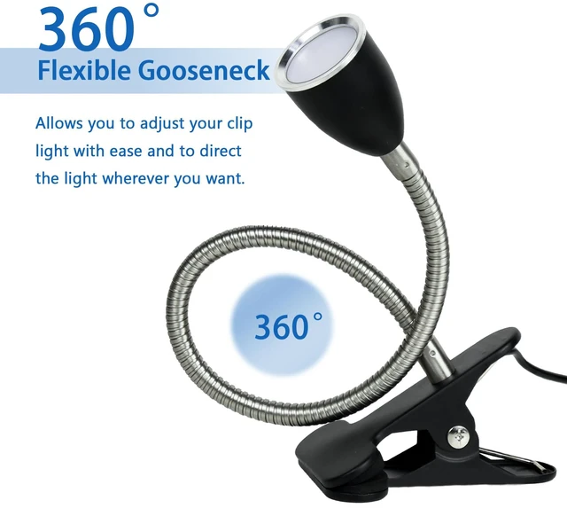 Alt view image 3 of 7 - Desk lamp Eye-Caring Table Lamps, 360°Rotation LED Desk Clip Lamp Reading Light Portable Reading Book Light, Clamp Light, Study Desk Lamps for Bedroom and Office(Black with Dimmer)