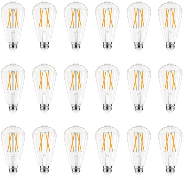 Main image of Dimmable Edison Bulbs 2700K Warm White, E26 LED Bulb 60 watt Equivalent ST58 Vintage Light Bulbs, 600LM, 90+ CRI, E26 Base, Clear Glass, 18 Pack