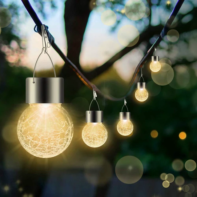 Alt view image 2 of 7 - Solar Outdoor Lights Decorative 12 Pack, Hanging Solar Garden Lights Waterproof, Solar Powered Globe Cracked Glass Ball Lantern for Yard Patio Fence Tree Umbrella Holiday Decoration, Warm White