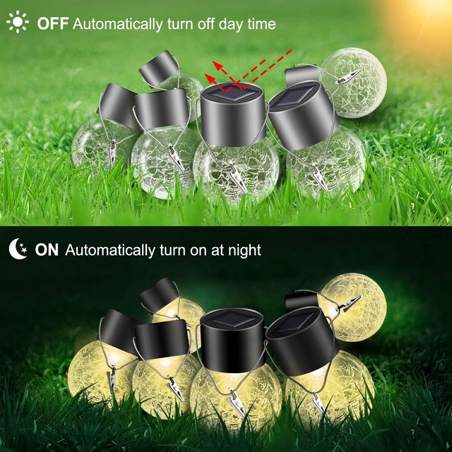Alt view image 6 of 7 - Solar Outdoor Lights Decorative 12 Pack, Hanging Solar Garden Lights Waterproof, Solar Powered Globe Cracked Glass Ball Lantern for Yard Patio Fence Tree Umbrella Holiday Decoration, Warm White