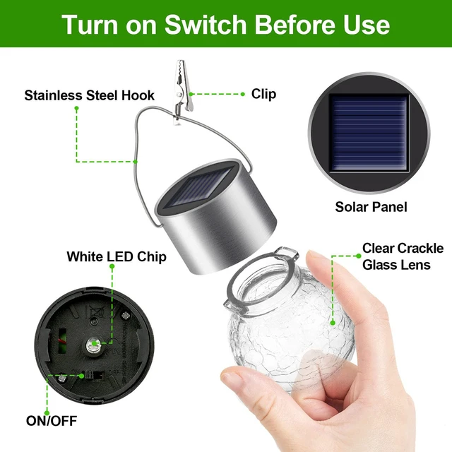 Alt view image 7 of 7 - Solar Outdoor Lights Decorative 12 Pack, Hanging Solar Garden Lights Waterproof, Solar Powered Globe Cracked Glass Ball Lantern for Yard Patio Fence Tree Umbrella Holiday Decoration, Warm White