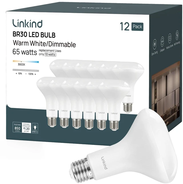 Main image of 12-Pack BR30 LED Flood Light Bulbs Indoor, 10W=65W 850 Lumens 3000K Dimmable LED Recessed Bulbs, E26 3000K Warm White, UL FCC Certified, Recessed Can Light Bulb for Bedroom Bathroom