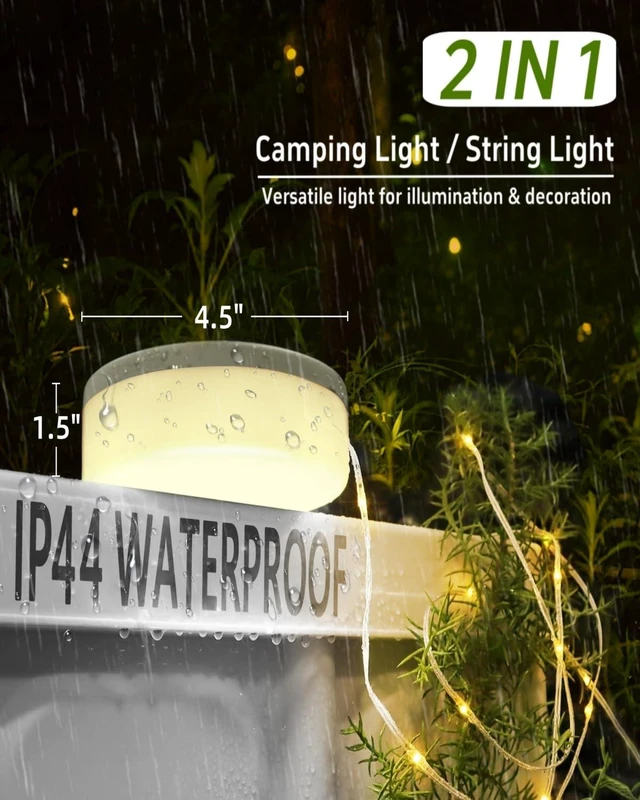 Alt view image 2 of 7 - Solar Camping String Lights, 32.8 FT Fairy String Light, 4 in 1 Portable Waterproof Camp LED Lamp with 8 Lighting Modes, Hanging Rechargeable Tent Lantern for Outdoor Garden Patio Party Essentials