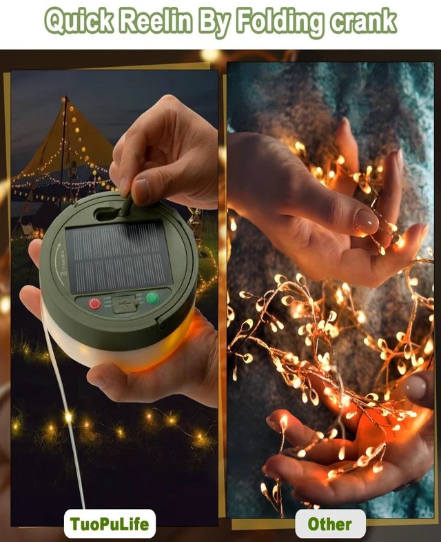 Alt view image 6 of 7 - Solar Camping String Lights, 32.8 FT Fairy String Light, 4 in 1 Portable Waterproof Camp LED Lamp with 8 Lighting Modes, Hanging Rechargeable Tent Lantern for Outdoor Garden Patio Party Essentials