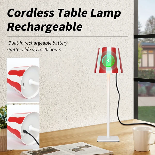 Alt view image 5 of 7 - Outdoor Waterproof Cordless Wireless Rechargeable Portable Top Touch Battery Operated Powered LED Table Lamp Desk Lamp Lights for Restaurant Kitchen Patio Dinner Dining (Red)
