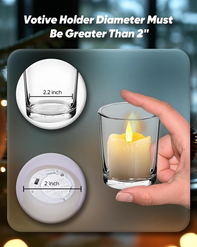Alt view image 4 of 7 - 2"x2" Real Wax Flameless LED Votive Candles, Timer Remote, 6 Pack Multi Brightness Adjust, 2/4/6/8H Cycle Timer, 400+ Hour Runtime, Pre-Installed CR2450 Batteries, Wedding Holiday Decor