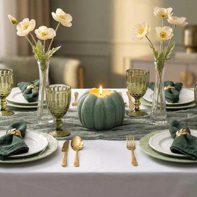 Alt view image 4 of 7 - Fall Decorations for Home, Large Flameless Pumpkin Candle, Sage Green Sage Green and Fall Decor for Home, Room, Kitchen, Table, House, Wax, Remote and Timer, Battery Operated, 5.31" W, 5.1" H