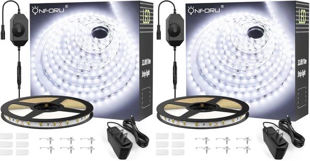Main image of White LED Strip Lights, 32.8FT 6000K Super Bright Dimmable Tape Light Kit, 600 LEDs Daylight Easter Rope Light, 12V Flexible Strip Lighting for Mirror, Under Cabinet, Home, Bedroom (Pack of 2)