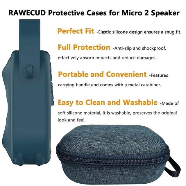 Alt view image 4 of 7 - Protective Case for Bose SoundLink Micro 2nd Gen Speaker, Twilight Blue Hard Carrying Case and Silicone Cover for Micro 2 Portable Speaker Accessories, Shockproof Handle Case Set
