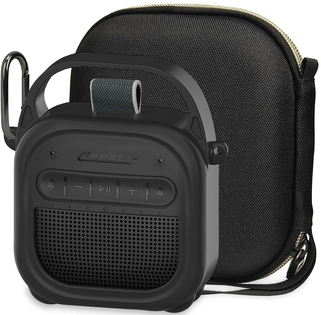 Main image of Protective Case for Bose SoundLink Micro 2nd Gen Bluetooth Speaker, Black Hard Carrying Case and Silicone Cover for Micro 2 Portable Speaker Accessories, Shockproof Handle Case Set