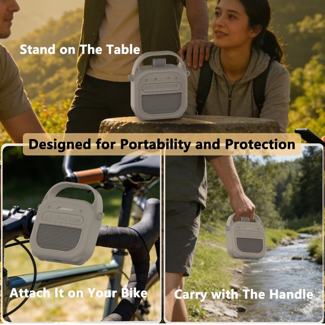 Alt view image 5 of 7 - Protective Case for Bose SoundLink Micro 2nd Gen Speaker, Sandstone Case Hard Carrying Case and Silicone Cover for Micro 2 Portable Speaker Accessories, Shockproof Handle Case Set