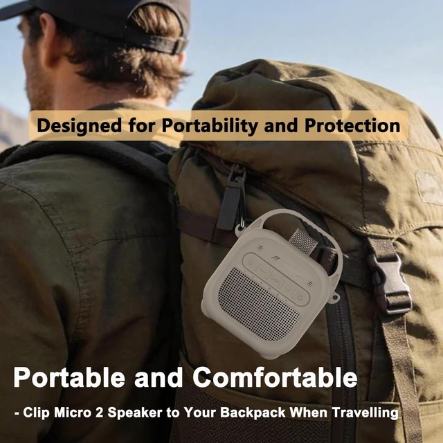 Alt view image 6 of 7 - Protective Case for Bose SoundLink Micro 2nd Gen Speaker, Sandstone Case Hard Carrying Case and Silicone Cover for Micro 2 Portable Speaker Accessories, Shockproof Handle Case Set