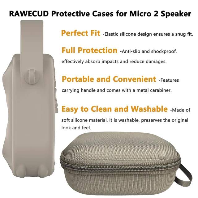 Alt view image 4 of 7 - Protective Case for Bose SoundLink Micro 2nd Gen Speaker, Sandstone Case Hard Carrying Case and Silicone Cover for Micro 2 Portable Speaker Accessories, Shockproof Handle Case Set