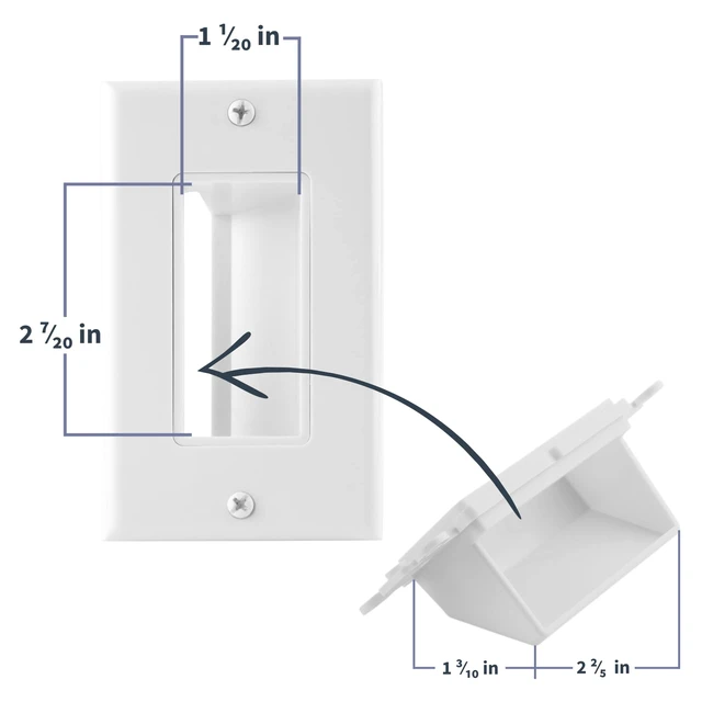 Alt view image 2 of 7 - TRADESAFE Recessed Cable Wall Plate to Hide TV Cords, Side Opening, 2 pcs For In-Wall Cable Management, White Single Gang Side Opening Plate with Low Voltage Mounting Bracket, ETL-Listed